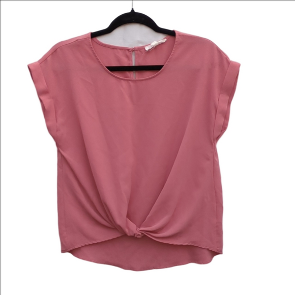 Pink Rose Tops - Hippie Rose Knotted Blouse Shirt Dusty Rose Small Top Boutique flowing